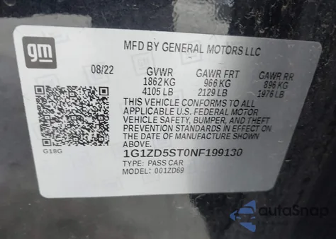 2022 Chevrolet Malibu Fwd Lt z USA, uszkodzony, nr VIN 1G1ZD5ST0NF199130